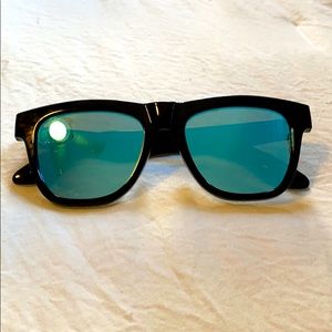 Black frame blue lens sunglasses